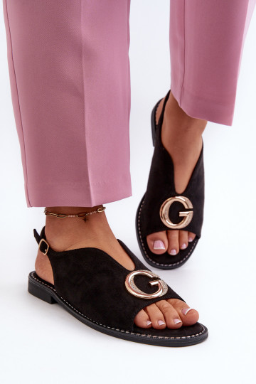 Sandales pour femmes de style élégant avec ornements de couleur noire S.Barski