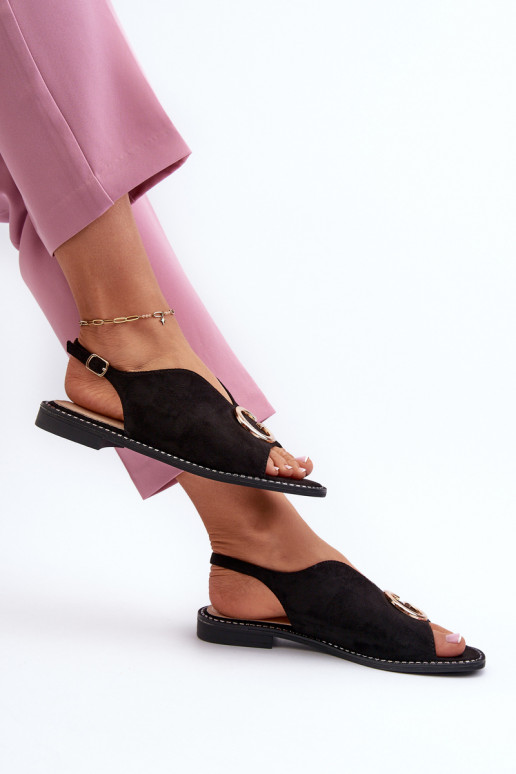 Sandales pour femmes de style élégant avec ornements de couleur noire S.Barski