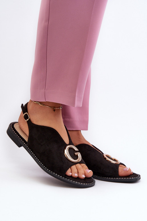Sandales pour femmes de style élégant avec ornements de couleur noire S.Barski
