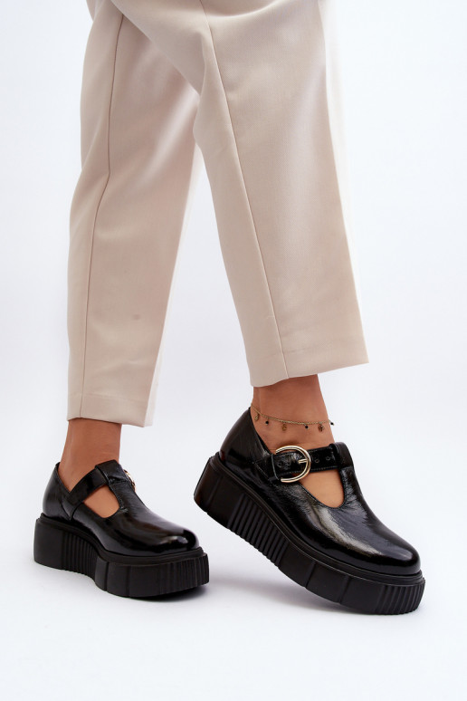 Chaussures à plateforme en cuir verni noir Zazoo