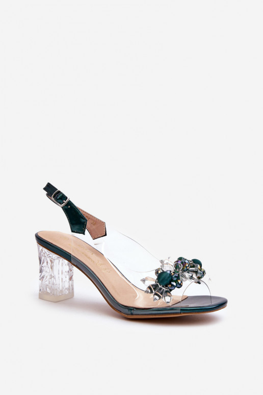 Sandales transparentes à talons avec de beaux détails en vert D&A