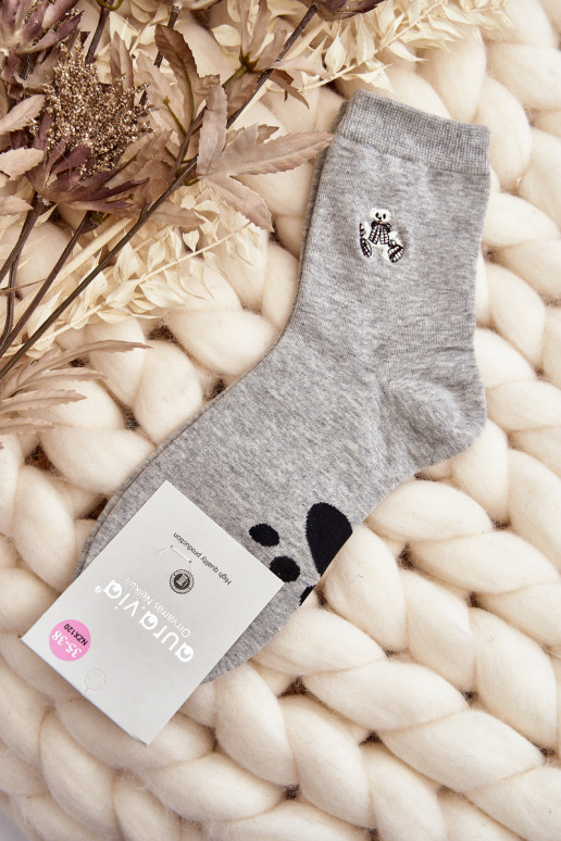 Chaussettes en coton gris clair avec ours en peluche