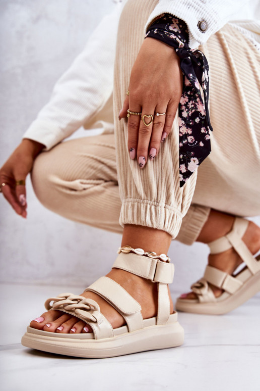 Sandales femme avec chaînes La.Fi beige Alissia