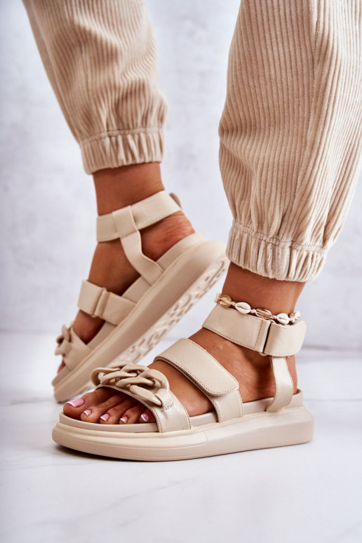 Sandales femme avec chaînes La.Fi beige Alissia