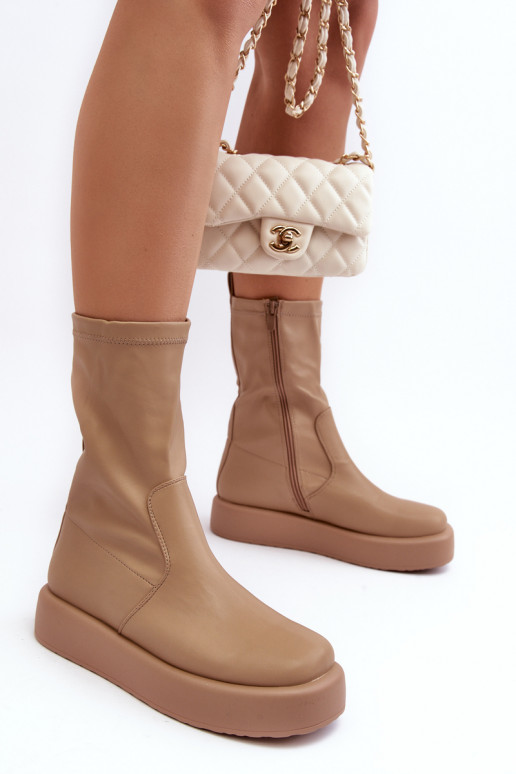 Bottines à plateforme couleur beige Algedi