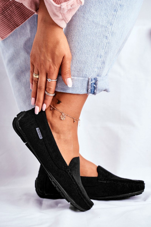 Mocassins pour femmes en éco-daim couleur noir Rerceria