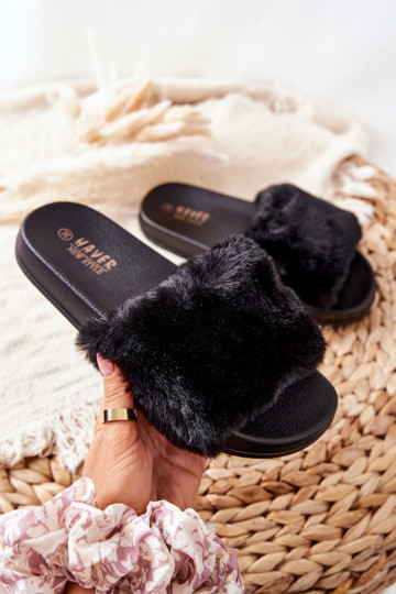 Chaussons avec fourrure de couleur noire Belmondo 2
