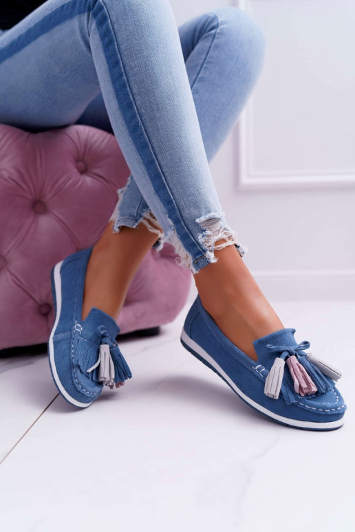 Mocassins en daim à pompons bleu Dorine