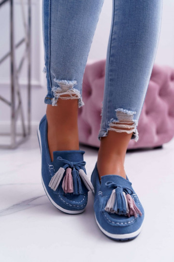 Mocassins en daim à pompons bleu Dorine 2