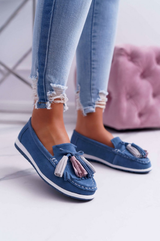 Mocassins en daim à pompons bleu Dorine