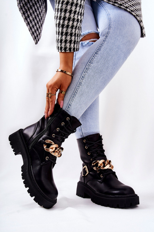 Chaussures pour femmes avec chaîne en noir