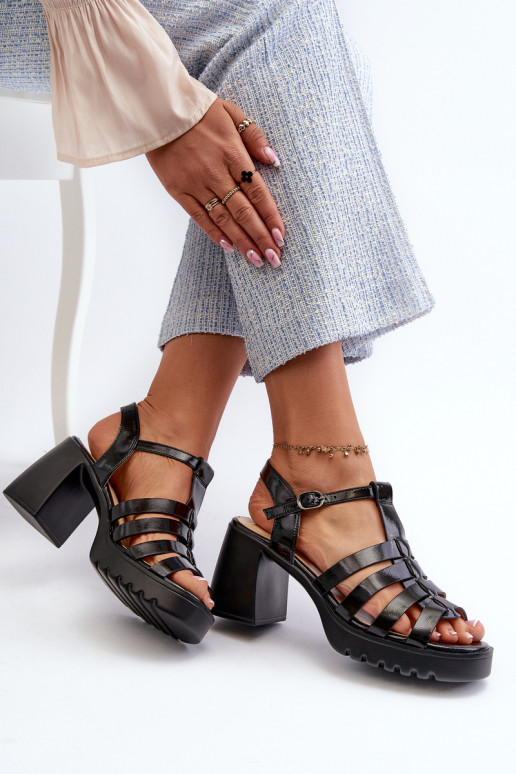 Sandales à talons hauts pour femmes de couleur noire Aninifer