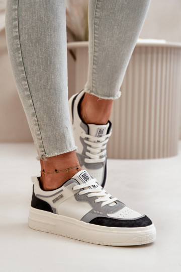 Le bas des femmes Chaussures modèle baskets en cuir écologique Big Star OO274028 Blanc-couleur grise