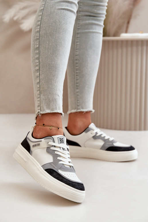 Le bas des femmes Chaussures modèle baskets en cuir écologique Big Star OO274028 Blanc-couleur grise