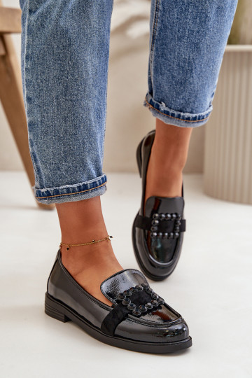 Mocassins laqués Féminin avec des ornements couleur noire Vinceza 58389