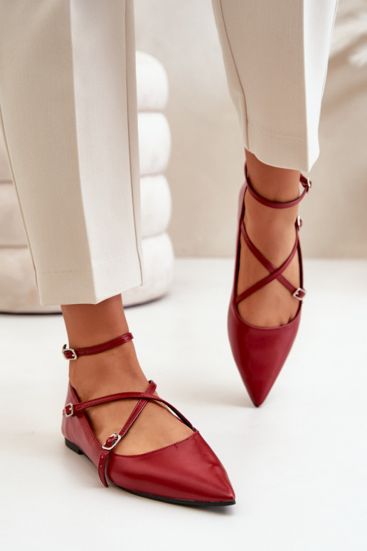 Ballerines Féminin Z Noskami avec des nez pointus I Przeplatającymi Się Paskami Bourgogne Violra