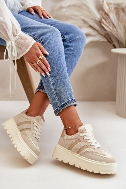 réchauffer Chaussures modèle baskets Féminin avec une plateforme avec échauffement beige Daivlene réchauffer Chaussures modèle baskets Féminin avec une plateforme avec échauffement beige Daivlene
