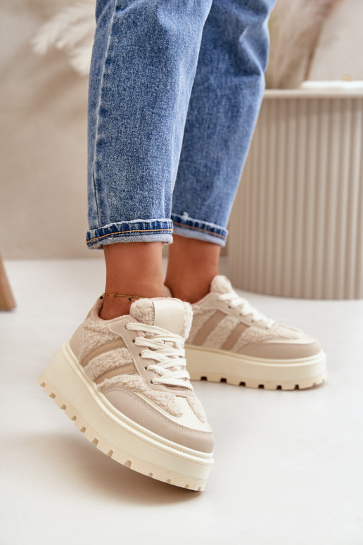 réchauffer Chaussures modèle baskets Féminin avec une plateforme avec échauffement beige Daivlene réchauffer Chaussures modèle baskets Féminin avec une plateforme avec échauffement beige Daivlene