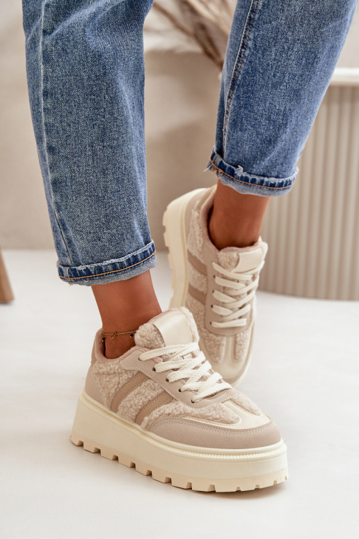 réchauffer Chaussures modèle baskets Féminin avec une plateforme avec échauffement beige Daivlene réchauffer Chaussures modèle baskets Féminin avec une plateforme avec échauffement beige Daivlene