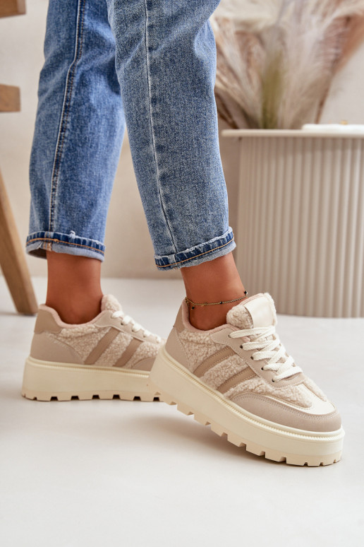 réchauffer Chaussures modèle baskets Féminin avec une plateforme avec échauffement beige Daivlene réchauffer Chaussures modèle baskets Féminin avec une plateforme avec échauffement beige Daivlene