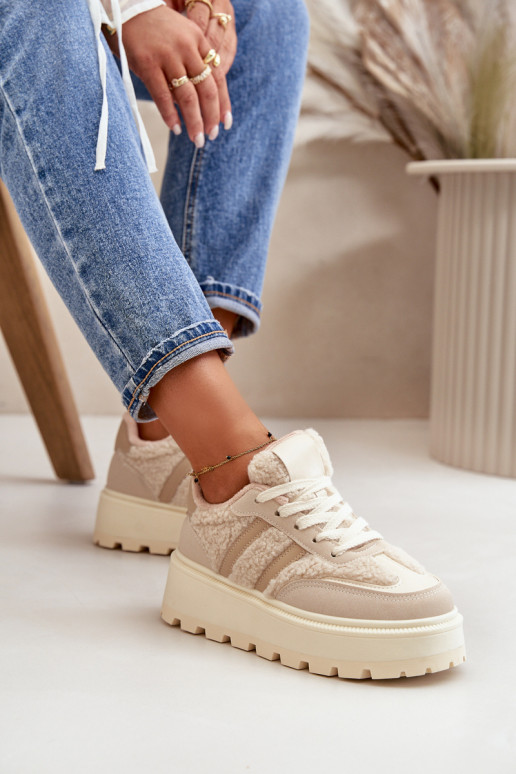 réchauffer Chaussures modèle baskets Féminin avec une plateforme avec échauffement beige Daivlene réchauffer Chaussures modèle baskets Féminin avec une plateforme avec échauffement beige Daivlene