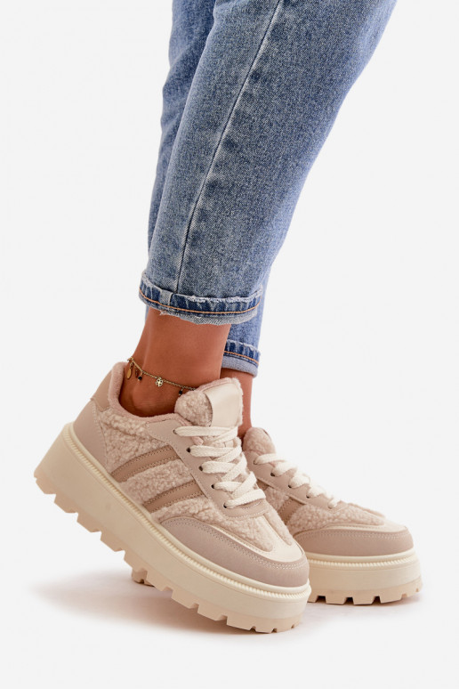 réchauffer Chaussures modèle baskets Féminin avec une plateforme avec échauffement beige Daivlene réchauffer Chaussures modèle baskets Féminin avec une plateforme avec échauffement beige Daivlene