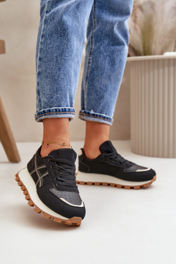 Chaussures modèle baskets baskets Féminin avec des lacets avec une plateforme couleur noire Mialunae
