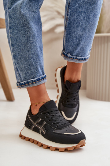 Chaussures modèle baskets baskets Féminin avec des lacets avec une plateforme couleur noire Mialunae 2