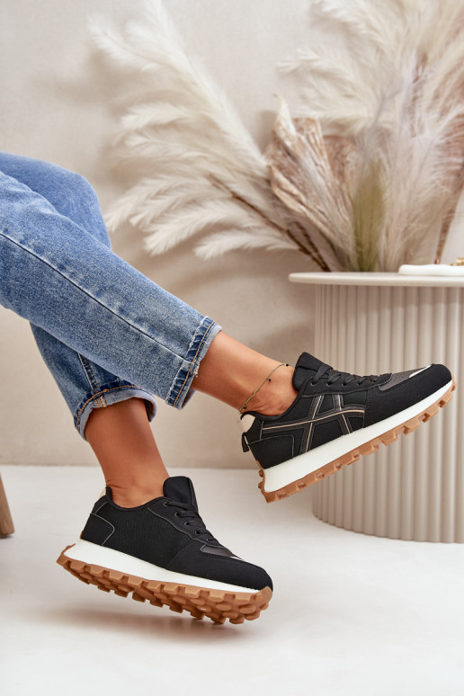 Chaussures modèle baskets baskets Féminin avec des lacets avec une plateforme couleur noire Mialunae