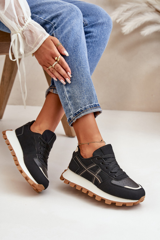 Chaussures modèle baskets baskets Féminin avec des lacets avec une plateforme couleur noire Mialunae
