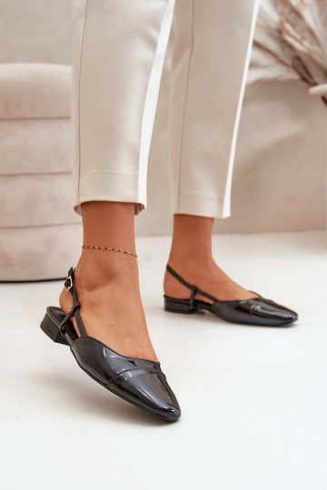 Ballerines laquées Sur un talon bas avec un talon ouvert couleur noire Kairael 2