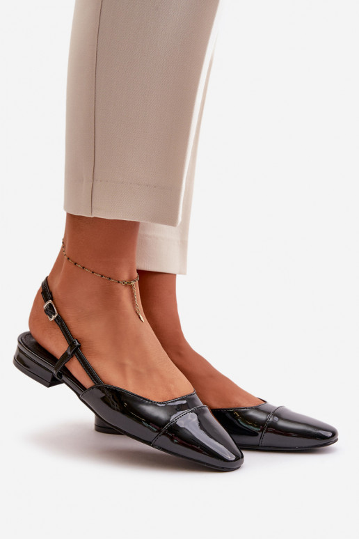 Ballerines laquées Sur un talon bas avec un talon ouvert couleur noire Kairael