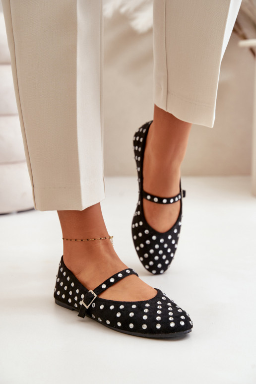 Décoré Ballerines avec des sangles en daim écologiqueoÀe couleur noire Tirilissa Décoré Ballerines avec des sangles en daim écologiqueoÀe couleur noire Tirilissa