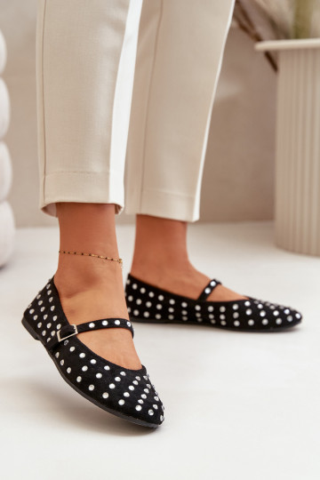 Décoré Ballerines avec des sangles en daim écologiqueoÀe couleur noire Tirilissa 2