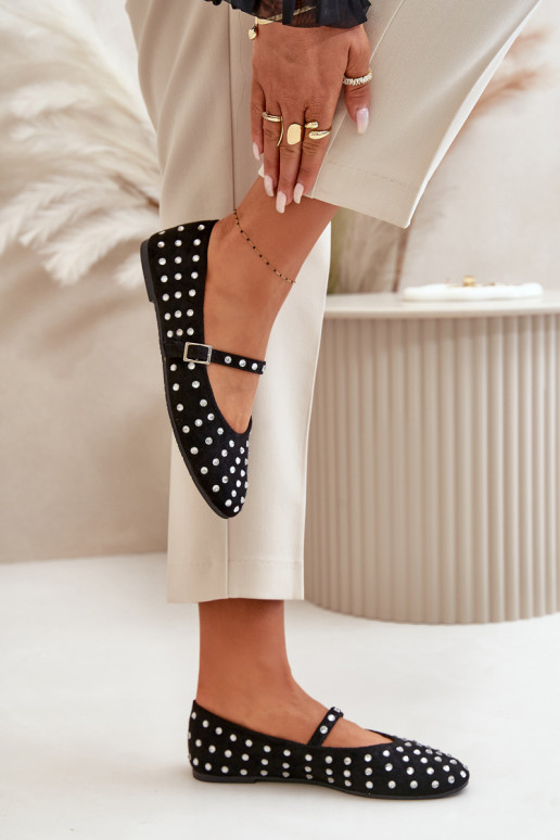 Décoré Ballerines avec des sangles en daim écologiqueoÀe couleur noire Tirilissa Décoré Ballerines avec des sangles en daim écologiqueoÀe couleur noire Tirilissa