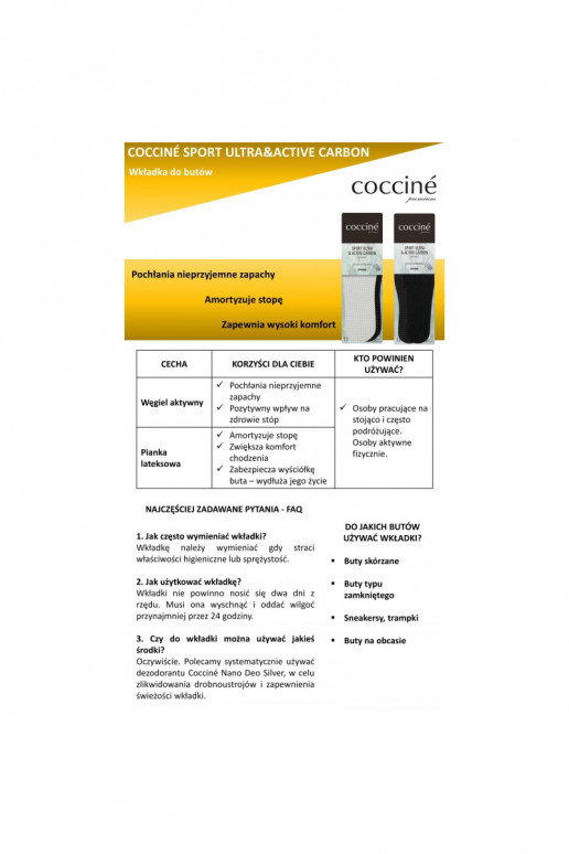 Semelles Coccine au charbon actif Sport Ultra au charbon actif