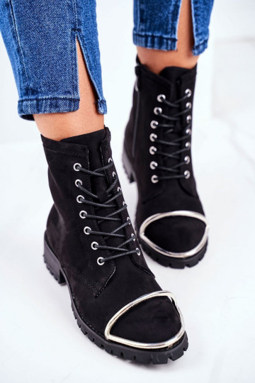 Bottes pour femmes Lu Boo Bottes en daim noir avec détail en acier Jacksy 2
