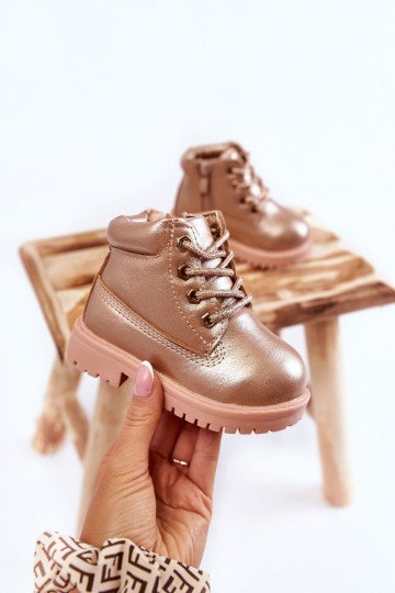 Bottines à lacets pour enfants couleur or rose Dexter
