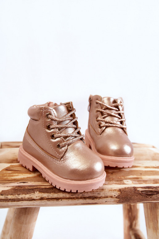 Bottines à lacets pour enfants couleur or rose Dexter