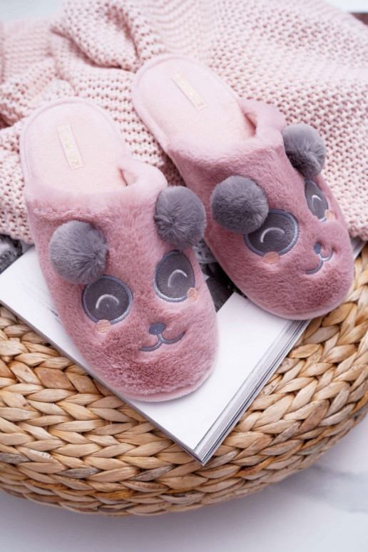 Chaussons avec fourrure Panda Bear rose foncé Fimeo