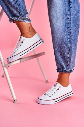 Chaussures de loisirs modèle classique de couleur blanche avec décor rouge Ecoma 2
