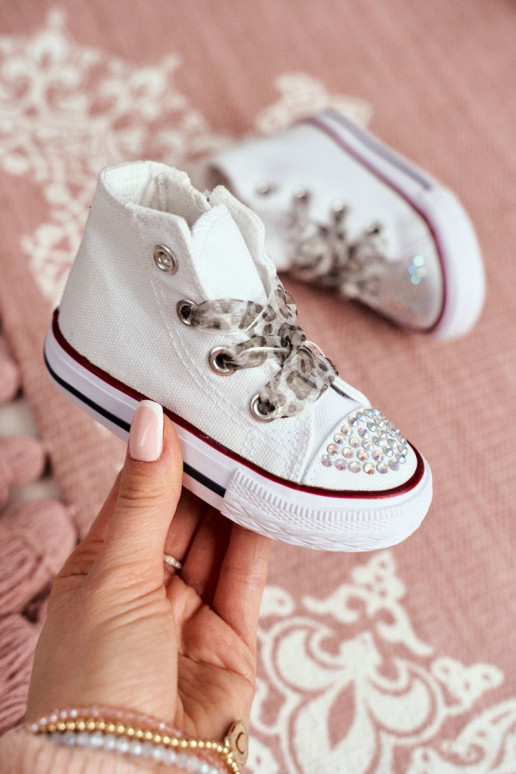 Chaussures de loisirs pour enfants avec œillets scintillants de couleur blanche Smile