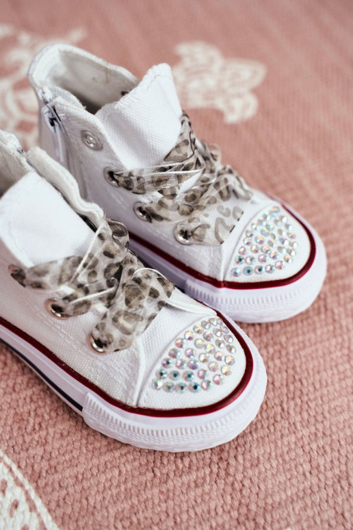 Chaussures de loisirs pour enfants avec œillets scintillants de couleur blanche Smile