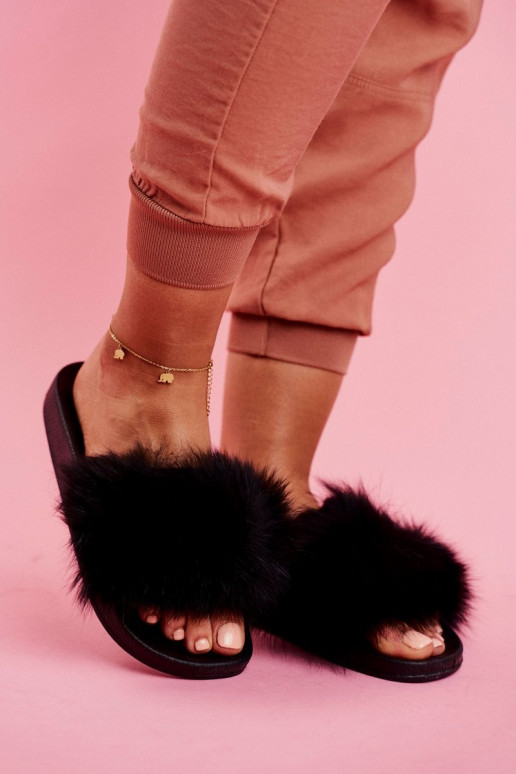 Chaussons avec fourrure de couleur noire Belmondo