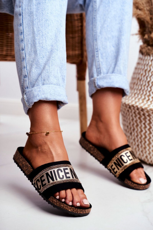 Chaussons à œillets scintillants Noir et doré Be Nice