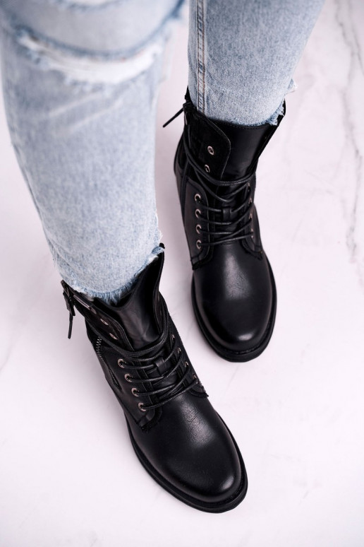 Bottes massives à la mode de couleur noire Perfecto