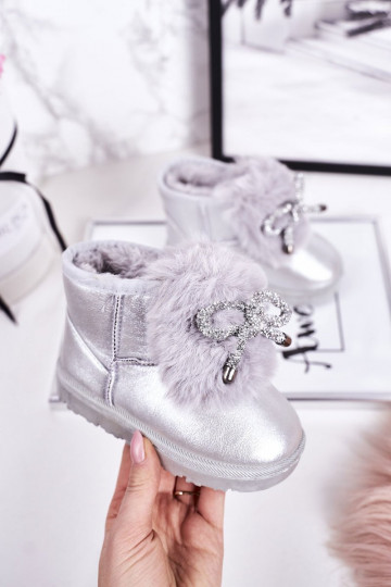 Bottes de neige pour enfants, réchauffées avec intérieur en fourrure, couleur argent Aurora