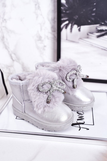 Bottes de neige pour enfants, réchauffées avec intérieur en fourrure, couleur argent Aurora 2