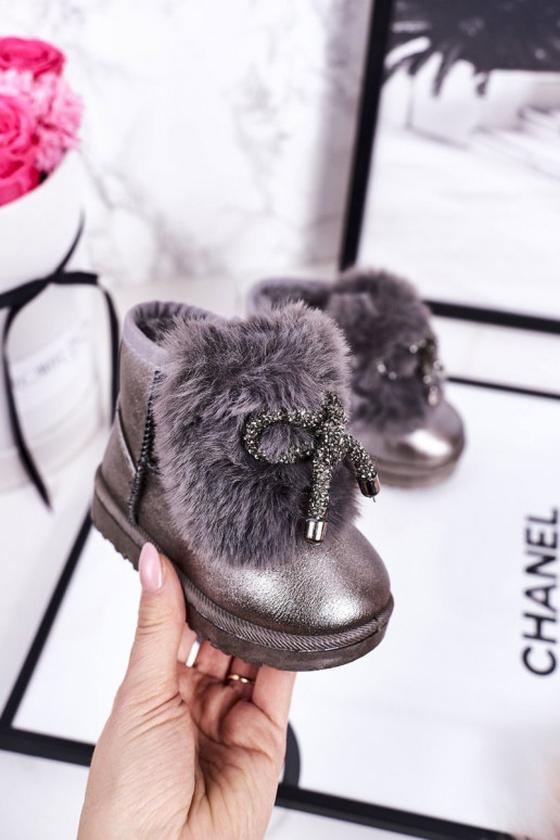 Bottes de neige pour enfants réchauffées avec intérieur en fourrure gris foncé Aurora Bottes de neige pour enfants réchauffées avec intérieur en fourrure gris foncé Aurora