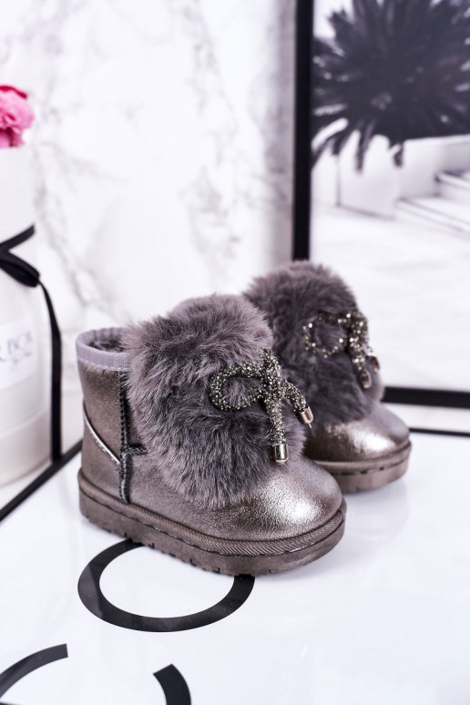 Bottes de neige pour enfants réchauffées avec intérieur en fourrure gris foncé Aurora Bottes de neige pour enfants réchauffées avec intérieur en fourrure gris foncé Aurora